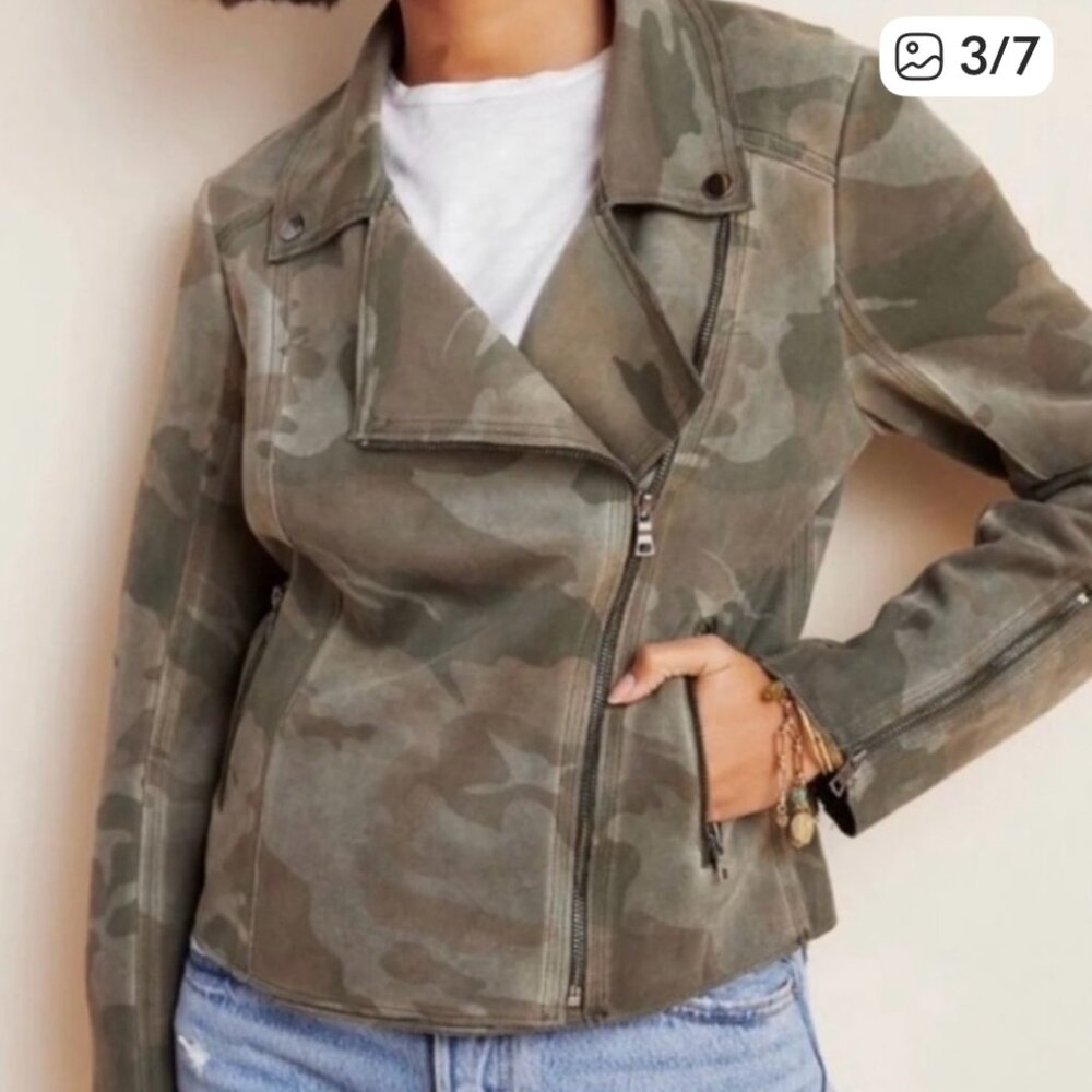 Marrakesh for Anthropologie green camo sueded moto jacket. Size Small - Picture 2 of 6